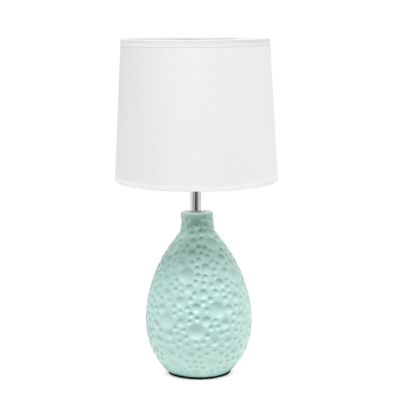 Creekwood Home Essentix 14.17" Traditional Ceramic Textured Thumbprint Tear Drop Shaped Table Desk Lamp with Tapered White Fabric Shade for Home Dcor, Bedroom, Living Room, Dining Room, Foyer, Blue